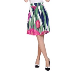 Classy Botanicals – Watercolor Flowers Botanical A-line Skirt by GardenOfOphir