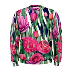 Classy Botanicals – Watercolor Flowers Botanical Men s Sweatshirt by GardenOfOphir