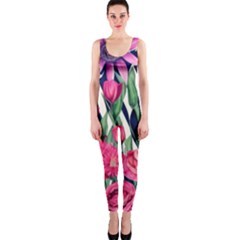 Classy Botanicals – Watercolor Flowers Botanical One Piece Catsuit by GardenOfOphir