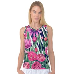 Classy Botanicals – Watercolor Flowers Botanical Women s Basketball Tank Top by GardenOfOphir