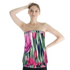 Classy Botanicals – Watercolor Flowers Botanical Strapless Top by GardenOfOphir