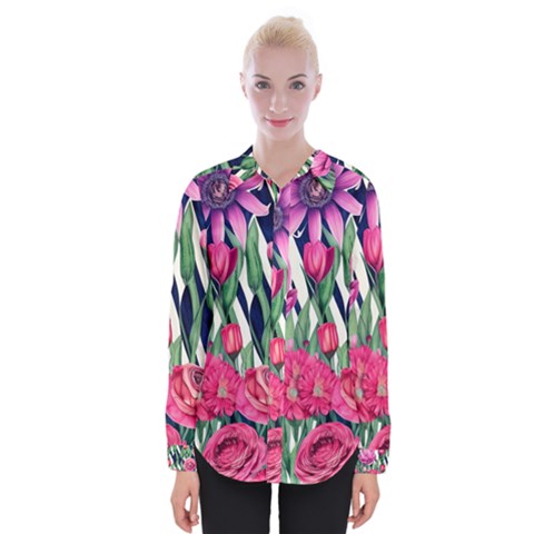 Classy Botanicals – Watercolor Flowers Botanical Womens Long Sleeve Shirt by GardenOfOphir