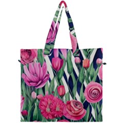 Classy Botanicals – Watercolor Flowers Botanical Canvas Travel Bag by GardenOfOphir