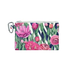 Classy Botanicals – Watercolor Flowers Botanical Canvas Cosmetic Bag (small) by GardenOfOphir