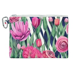 Classy Botanicals – Watercolor Flowers Botanical Canvas Cosmetic Bag (xl) by GardenOfOphir