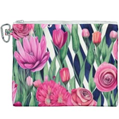 Classy Botanicals – Watercolor Flowers Botanical Canvas Cosmetic Bag (xxxl) by GardenOfOphir