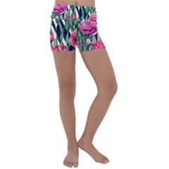 Classy Botanicals – Watercolor Flowers Botanical Kids  Lightweight Velour Yoga Shorts by GardenOfOphir