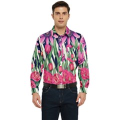 Classy Botanicals – Watercolor Flowers Botanical Men s Long Sleeve Pocket Shirt  by GardenOfOphir