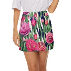 Classy Botanicals – Watercolor Flowers Botanical Mini Front Wrap Skirt by GardenOfOphir