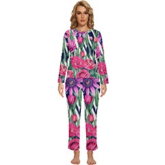 Classy Botanicals – Watercolor Flowers Botanical Womens  Long Sleeve Lightweight Pajamas Set by GardenOfOphir