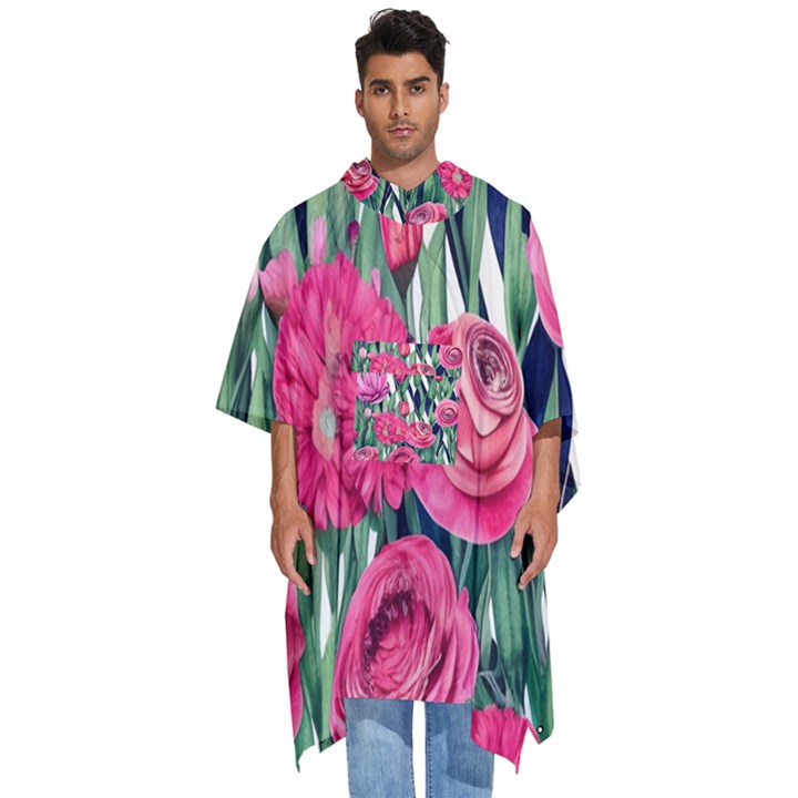 Classy Botanicals – Watercolor Flowers Botanical Men s Hooded Rain Ponchos