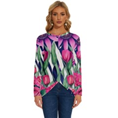 Classy Botanicals – Watercolor Flowers Botanical Long Sleeve Crew Neck Pullover Top