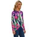 Classy Botanicals – Watercolor Flowers Botanical Long Sleeve Crew Neck Pullover Top View3