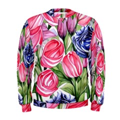 Charming Foliage – Watercolor Flowers Botanical Men s Sweatshirt by GardenOfOphir