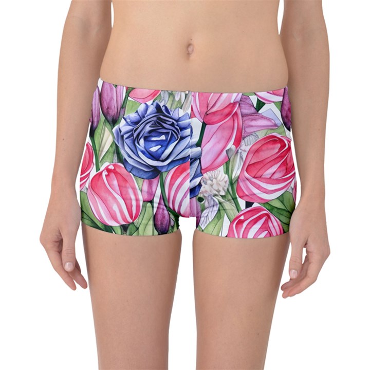 Charming Foliage – Watercolor Flowers Botanical Boyleg Bikini Bottoms