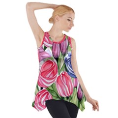 Charming Foliage – Watercolor Flowers Botanical Side Drop Tank Tunic