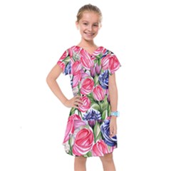 Charming Foliage – Watercolor Flowers Botanical Kids  Drop Waist Dress by GardenOfOphir