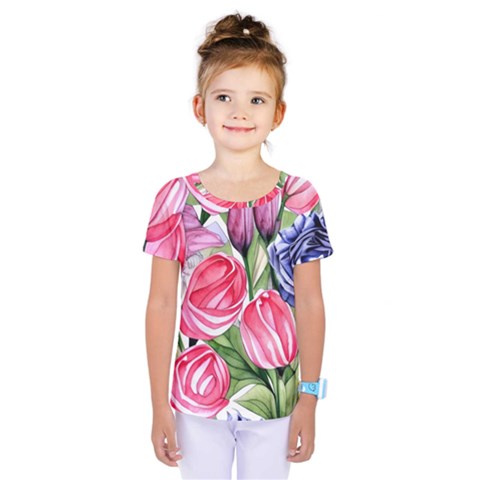 Charming Foliage – Watercolor Flowers Botanical Kids  One Piece Tee by GardenOfOphir