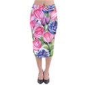 Charming Foliage – Watercolor Flowers Botanical Velvet Midi Pencil Skirt View1