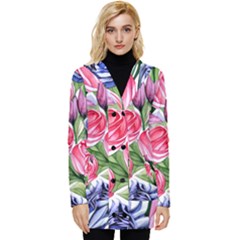 Charming Foliage – Watercolor Flowers Botanical Button Up Hooded Coat  by GardenOfOphir