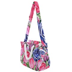 Charming Foliage – Watercolor Flowers Botanical Rope Handles Shoulder Strap Bag