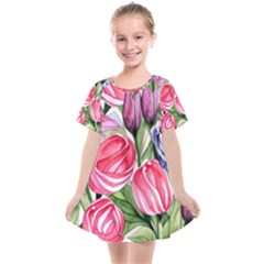 Charming Foliage – Watercolor Flowers Botanical Kids  Smock Dress by GardenOfOphir