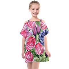 Charming Foliage – Watercolor Flowers Botanical Kids  One Piece Chiffon Dress by GardenOfOphir