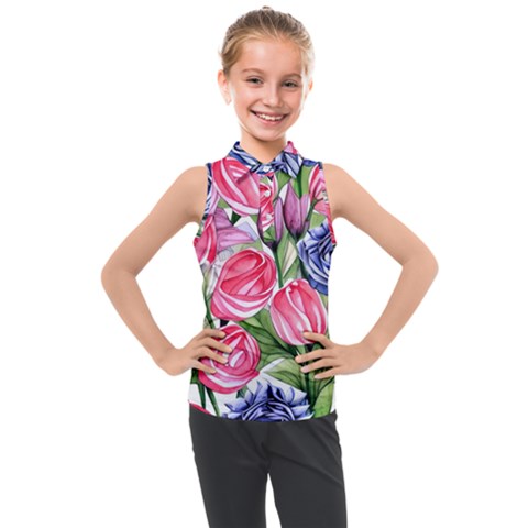 Charming Foliage – Watercolor Flowers Botanical Kids  Sleeveless Polo Tee by GardenOfOphir