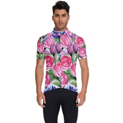 Charming Foliage – Watercolor Flowers Botanical Men s Short Sleeve Cycling Jersey