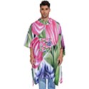 Charming Foliage – Watercolor Flowers Botanical Men s Hooded Rain Ponchos View1