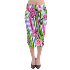 Cherished Blooms – Watercolor Flowers Botanical Midi Pencil Skirt by GardenOfOphir