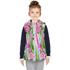 Cherished Blooms – Watercolor Flowers Botanical Kids  Hooded Puffer Vest by GardenOfOphir