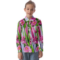 Cherished Blooms – Watercolor Flowers Botanical Kids  Long Sleeve Shirt by GardenOfOphir