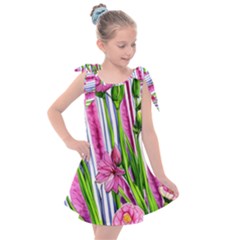 Cherished Blooms – Watercolor Flowers Botanical Kids  Tie Up Tunic Dress by GardenOfOphir