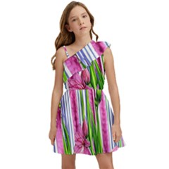 Cherished Blooms – Watercolor Flowers Botanical Kids  One Shoulder Party Dress by GardenOfOphir