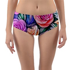 County Charm – Watercolor Flowers Botanical Reversible Mid-waist Bikini Bottoms by GardenOfOphir