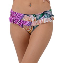 County Charm – Watercolor Flowers Botanical Frill Bikini Bottoms by GardenOfOphir