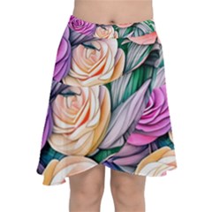 County Charm – Watercolor Flowers Botanical Chiffon Wrap Front Skirt by GardenOfOphir