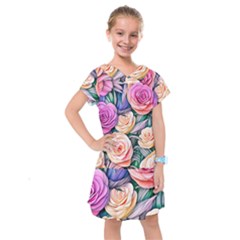 County Charm – Watercolor Flowers Botanical Kids  Drop Waist Dress by GardenOfOphir