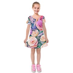 County Charm – Watercolor Flowers Botanical Kids  Short Sleeve Velvet Dress by GardenOfOphir