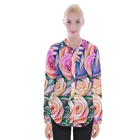 County Charm – Watercolor Flowers Botanical Womens Long Sleeve Shirt by GardenOfOphir