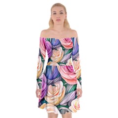 County Charm – Watercolor Flowers Botanical Off Shoulder Skater Dress by GardenOfOphir