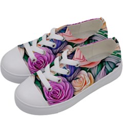 County Charm – Watercolor Flowers Botanical Kids  Low Top Canvas Sneakers by GardenOfOphir