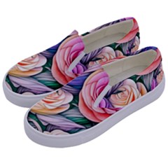 County Charm – Watercolor Flowers Botanical Kids  Canvas Slip Ons by GardenOfOphir