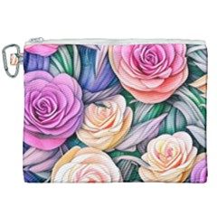 County Charm – Watercolor Flowers Botanical Canvas Cosmetic Bag (xxl) by GardenOfOphir