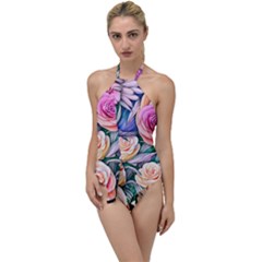 County Charm – Watercolor Flowers Botanical Go With The Flow One Piece Swimsuit by GardenOfOphir