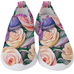 County Charm – Watercolor Flowers Botanical Kids  Slip On Sneakers by GardenOfOphir