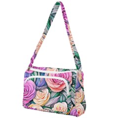 County Charm – Watercolor Flowers Botanical Front Pocket Crossbody Bag by GardenOfOphir