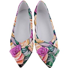 County Charm – Watercolor Flowers Botanical Women s Bow Heels by GardenOfOphir