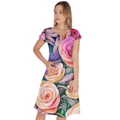 County Charm – Watercolor Flowers Botanical Classic Short Sleeve Dress by GardenOfOphir